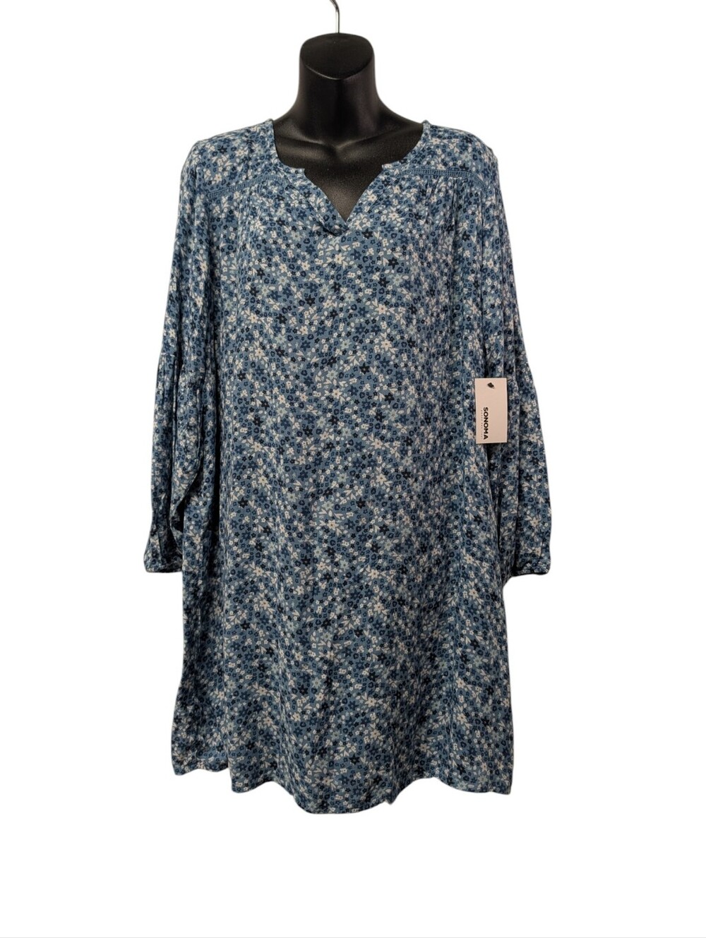 Sonoma Goods for Life Womens Blue Floral Tunic Dress Plus Size PL Rayon NWT